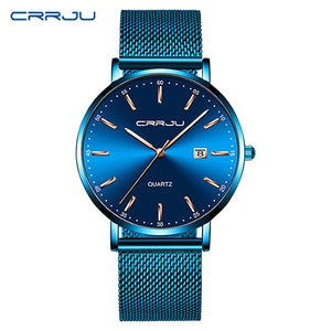 2019 New CRRJU Blue Casual Mesh Belt Fashion Quartz Watch Rose Hands Mens Watches Top Brand Luxury Waterproof Relogio Masculino - helnewss