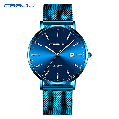 2019 New CRRJU Blue Casual Mesh Belt Fashion Quartz Watch Rose Hands Mens Watches Top Brand Luxury Waterproof Relogio Masculino - helnewss