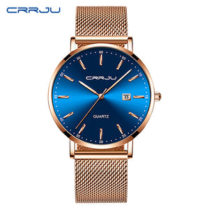 2019 New CRRJU Blue Casual Mesh Belt Fashion Quartz Watch Rose Hands Mens Watches Top Brand Luxury Waterproof Relogio Masculino - helnewss