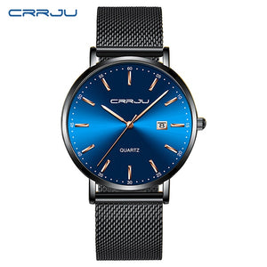 2019 New CRRJU Blue Casual Mesh Belt Fashion Quartz Watch Rose Hands Mens Watches Top Brand Luxury Waterproof Relogio Masculino - helnewss