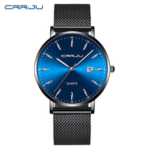 2019 New CRRJU Blue Casual Mesh Belt Fashion Quartz Watch Rose Hands Mens Watches Top Brand Luxury Waterproof Relogio Masculino - helnewss