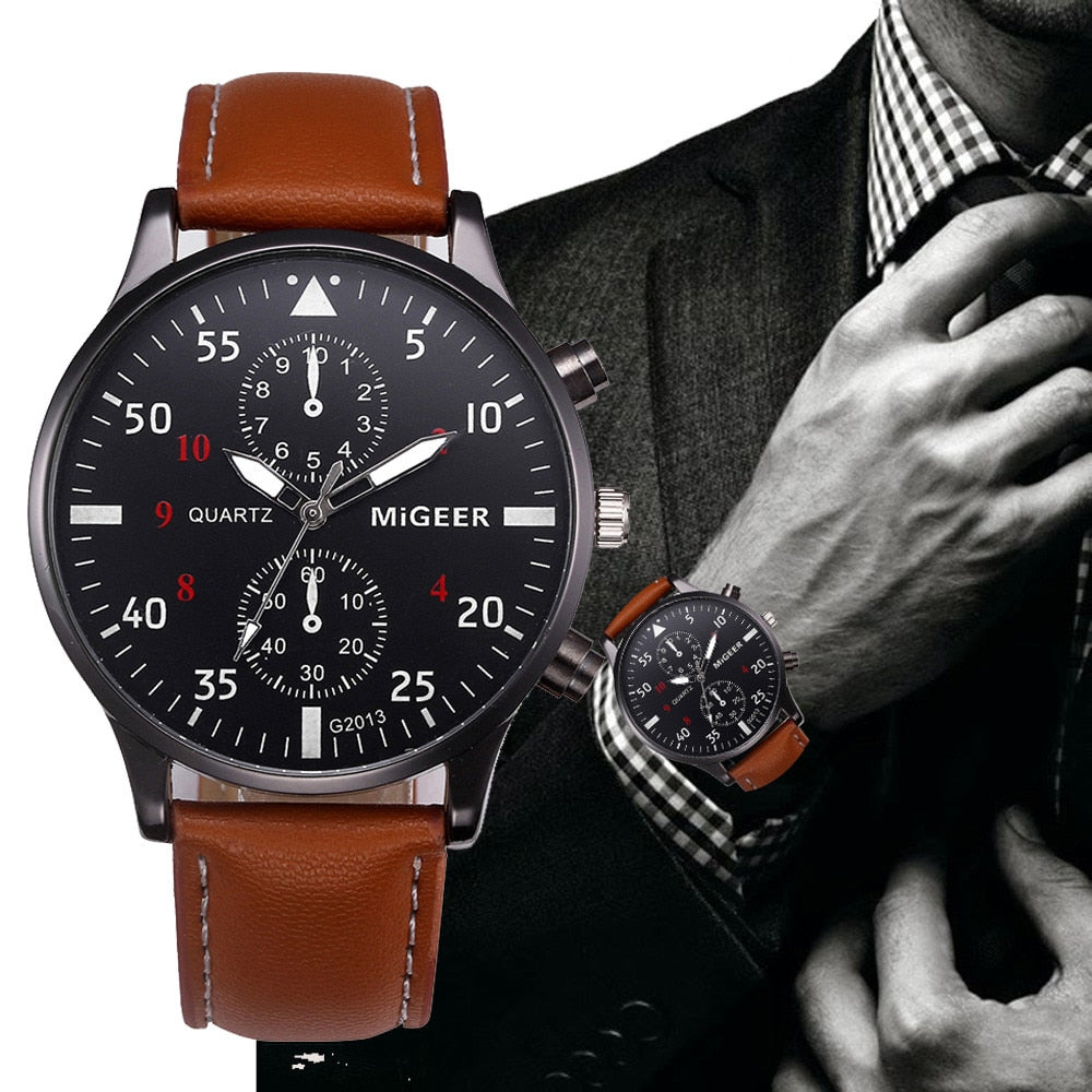 Retro Design Leather Band Watches Men Top Brand Relogio - helnewss