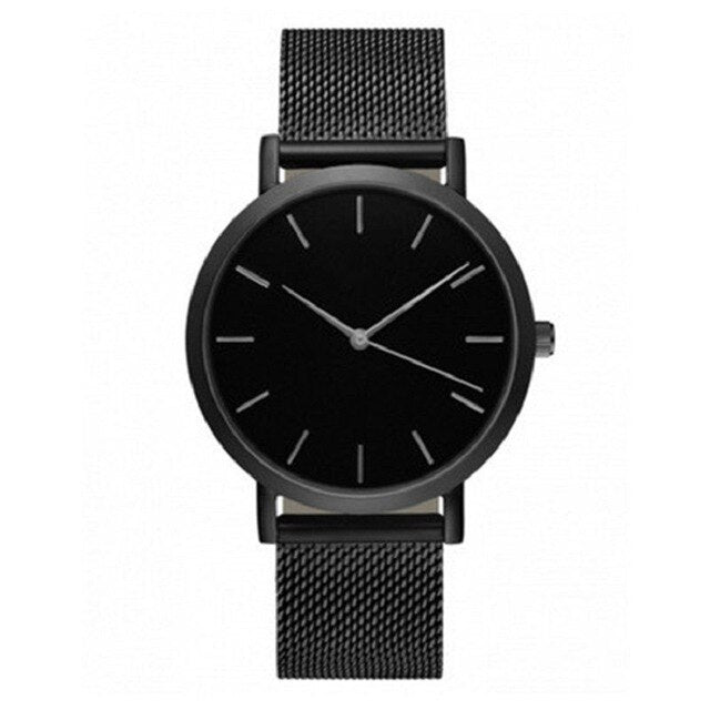 Men Women Fashion Stainless Steel Strap Analog Quartz Wrist Watch - helnewss