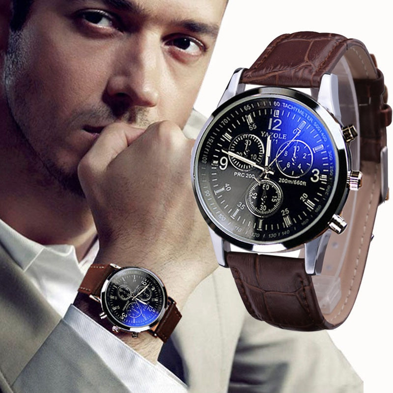 Fashion Faux Leather Mens Analog Quarts Watches Blue - helnewss