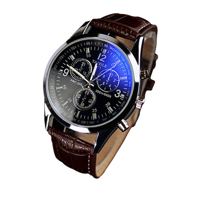 Fashion Faux Leather Mens Analog Quarts Watches Blue - helnewss