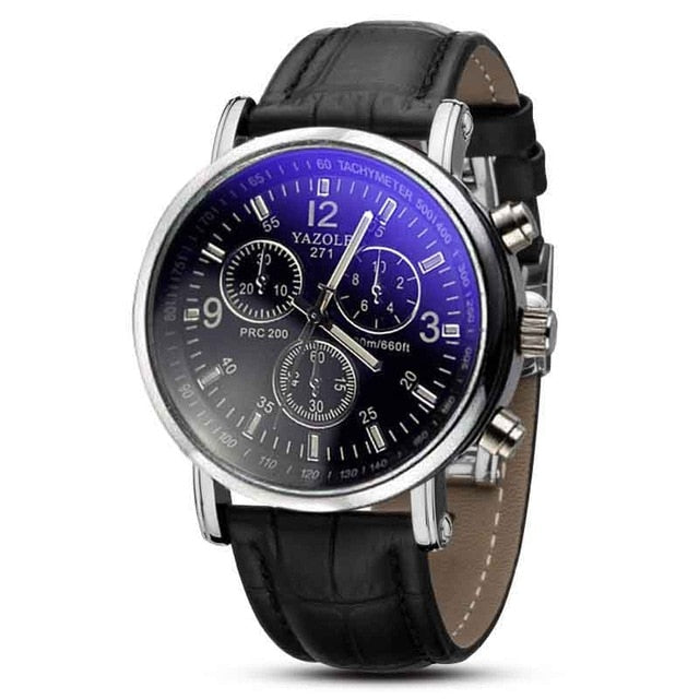 Fashion Faux Leather Mens Analog Quarts Watches Blue - helnewss