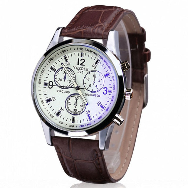 Fashion Faux Leather Mens Analog Quarts Watches Blue - helnewss