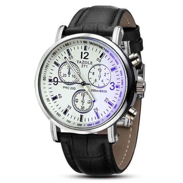 Fashion Faux Leather Mens Analog Quarts Watches Blue - helnewss