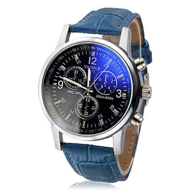 Fashion Faux Leather Mens Analog Quarts Watches Blue - helnewss