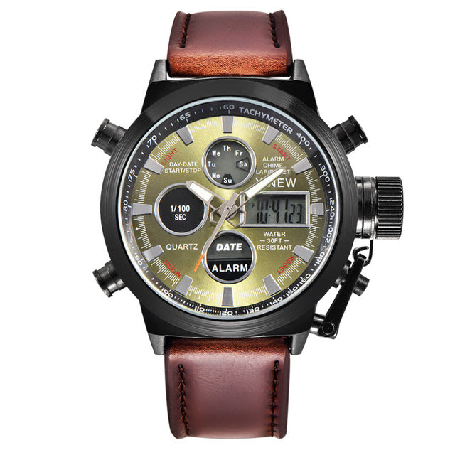 OTOKY Men's Leather Calendar Quartz Sports Army Watch - helnewss