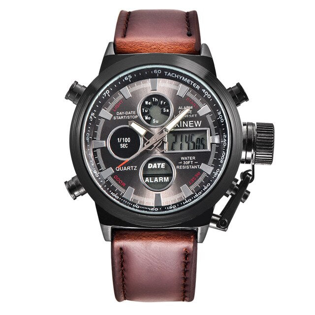 OTOKY Men's Leather Calendar Quartz Sports Army Watch - helnewss