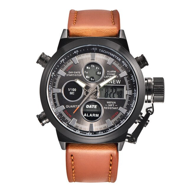 OTOKY Men's Leather Calendar Quartz Sports Army Watch - helnewss