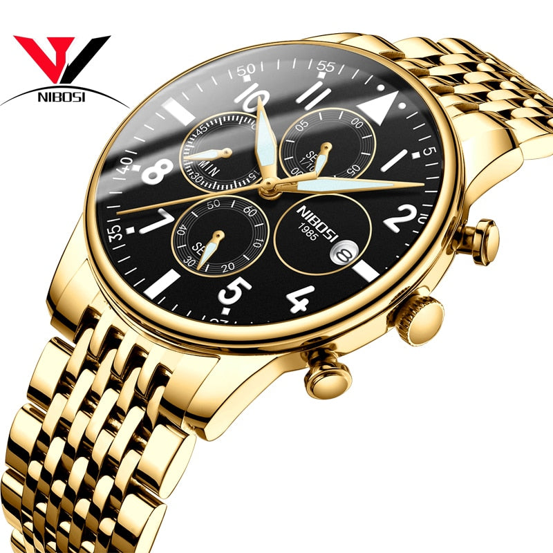 NIBOSI Gold Mens Watches Top Brand Luxury 2019 Sports - helnewss